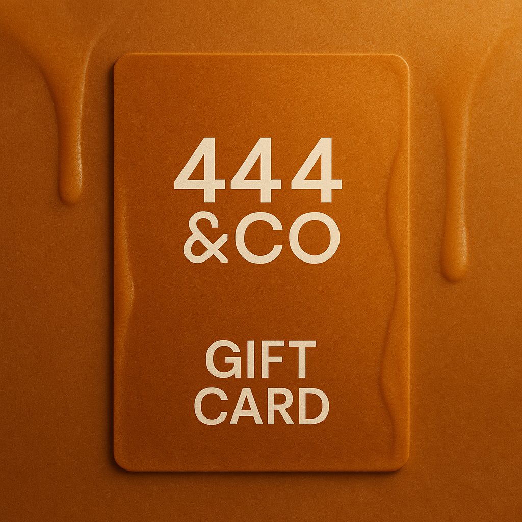 Gift card with '444 & CO' branding on a orange background
