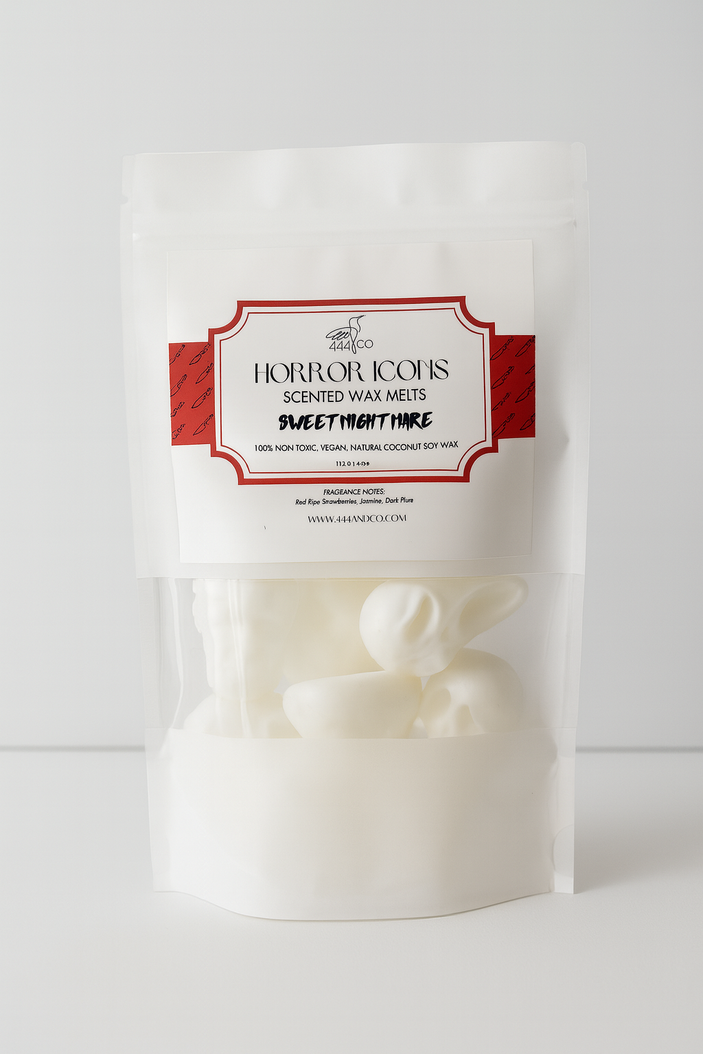 Packaging of Horror Icons scented wax melts with a white background